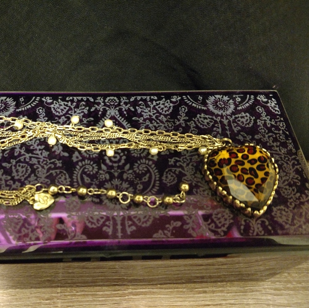 Betsey Johnson leopard print heart necklace